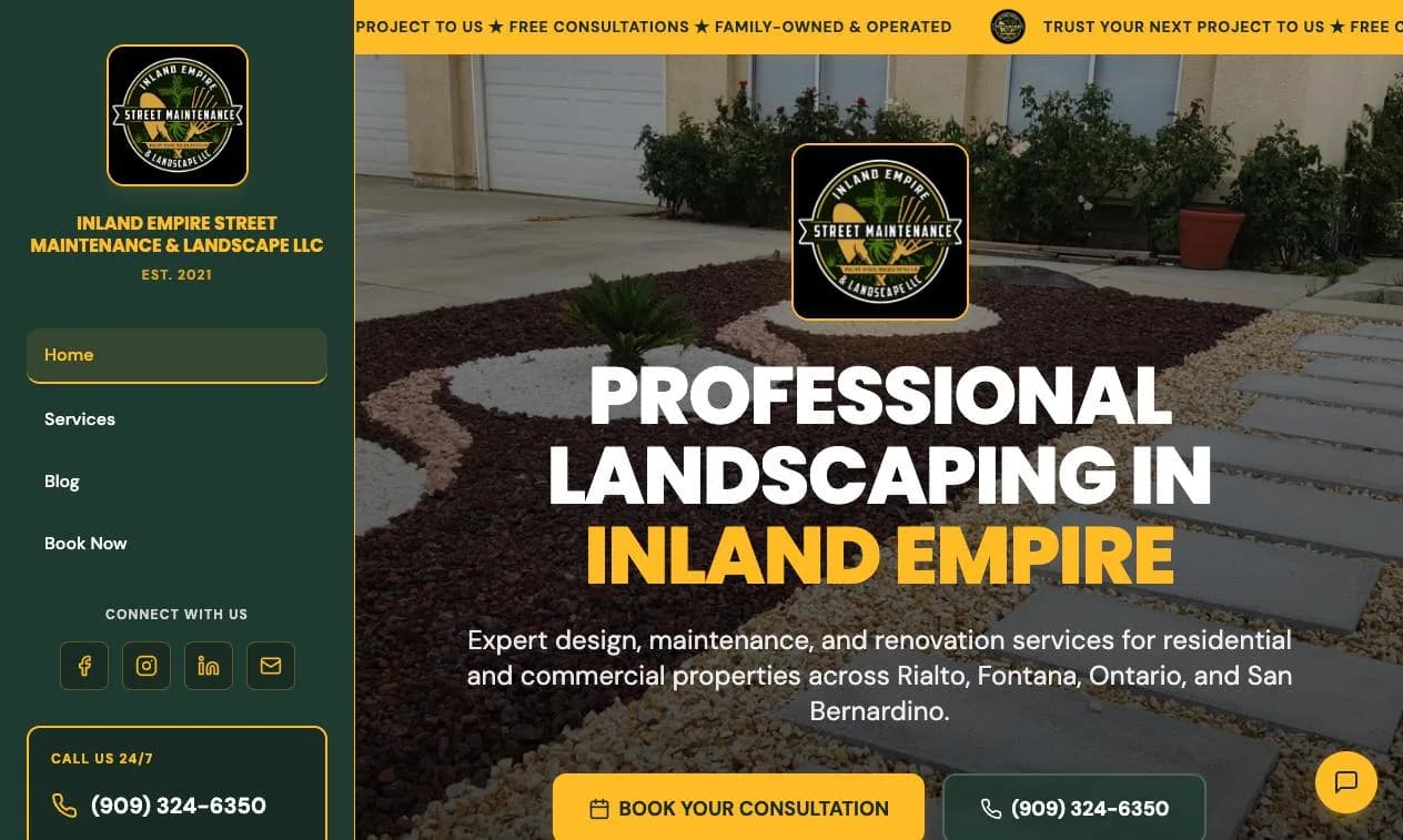 Homepage of Inland Empire Street Maintenance & Landscape (iesml.org), a website built by 3 In 1 AI